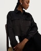 image 1 of F&F Satin Pocket Detail Cropped Button Up Shirt in Black