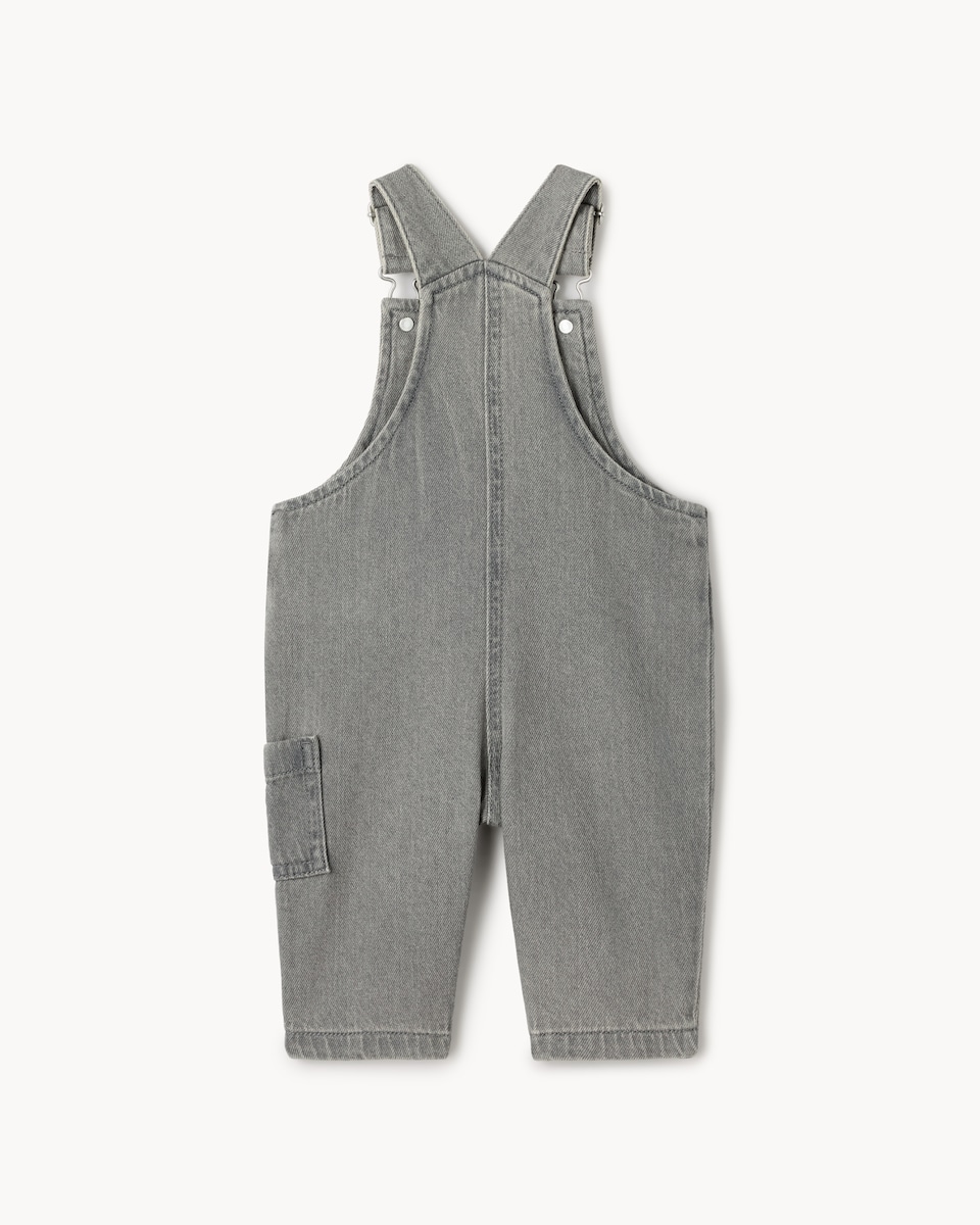 image 1 of F&F Baby Striped Top and Dungarees Set in Grey Marl
