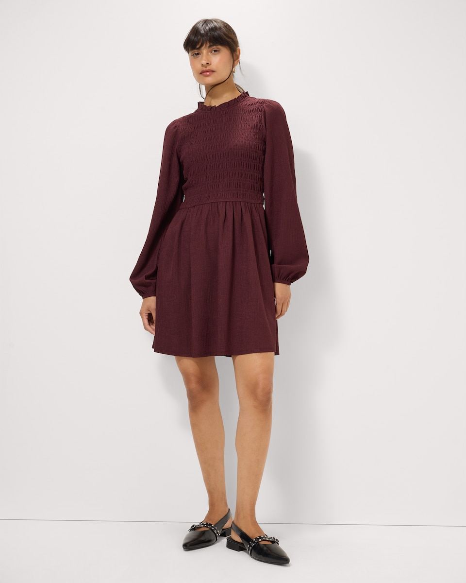 image 1 of F&F Shirred Mini Dress in Burgundy