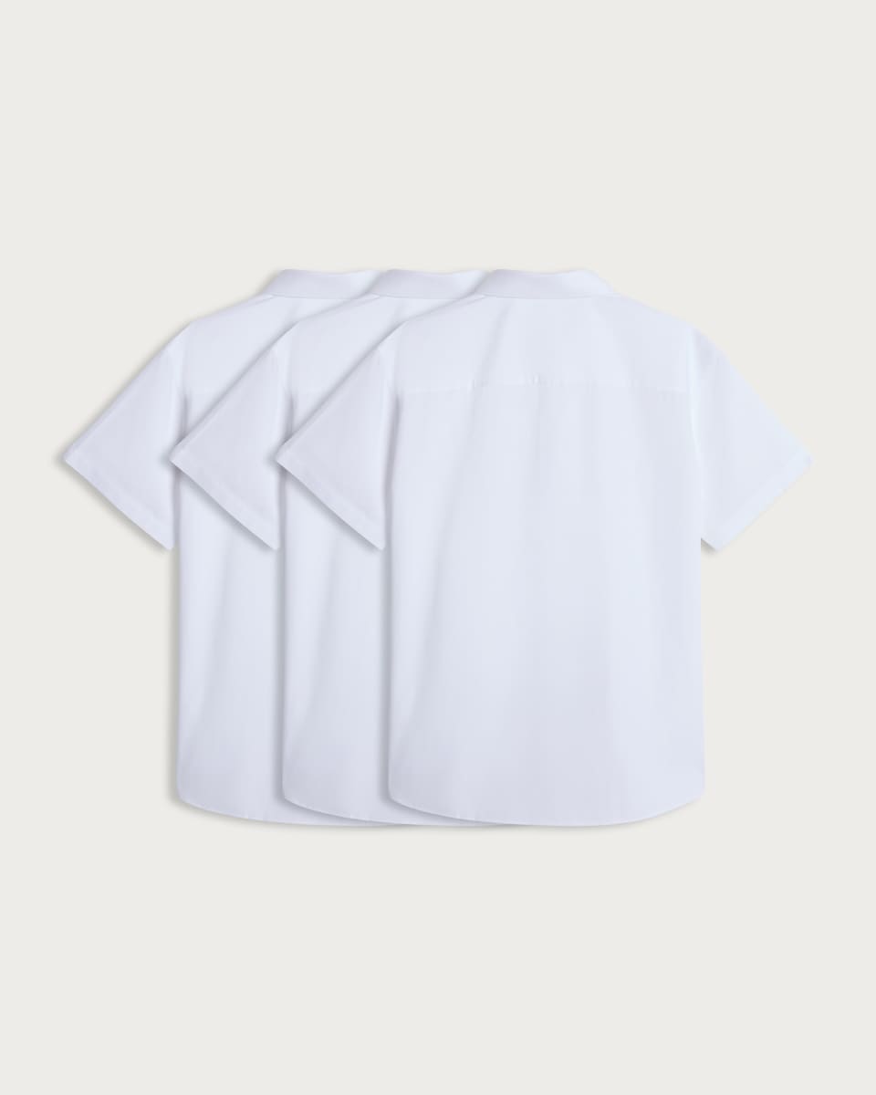image 1 of F&F School Girls 3-Pack Cotton Blend Generous Fit Short Sleeved Shirts in White