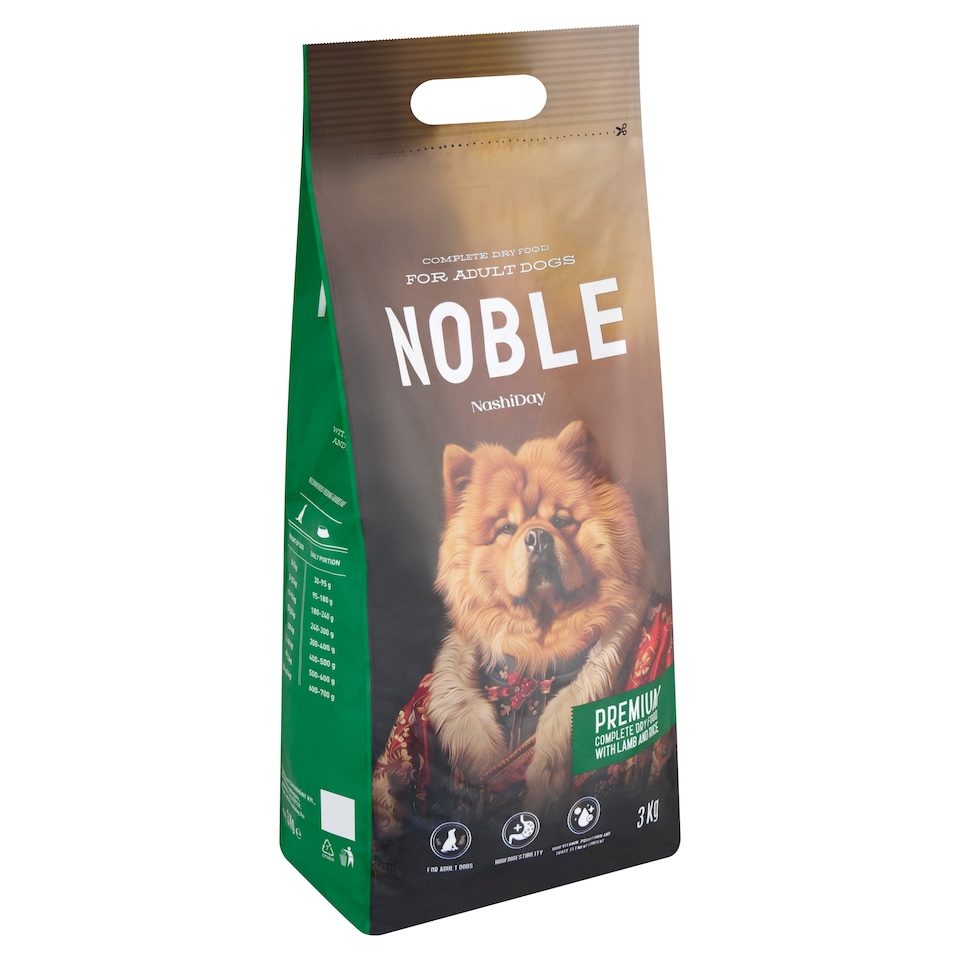 NashiDay Noble teljes értékű száraz állateledel felnőtt kutyák számára báránnyal és rizzsel 3 kg  1. kép