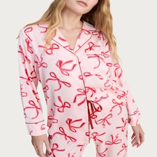 F&F Satin Bow Print Shirt and Trousers Pyjamas in Pink