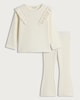image 4 of F&F Girls 2-Piece Textured Ruffle Top and Flared Leggings Set in Cream