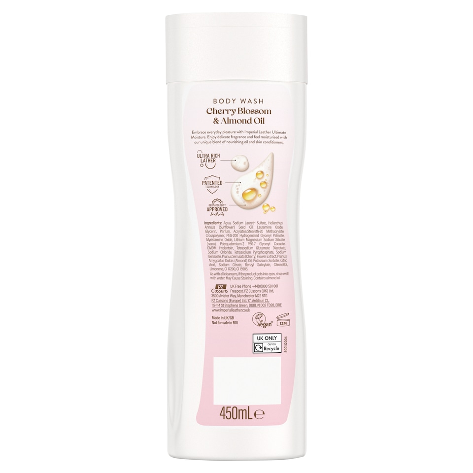 image 1 of IMPERIAL LEATHER ULTIMATE MOISTURE CHERRY BLOSSOM & ALMOND OIL BODY WASH 450 ML
