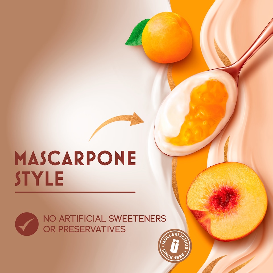 image 1 of Muller Bliss Mascarpone Peach & Apricot Yogurts 4 x 110g