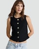 image 1 of F&F Crinkle Textured Button Front Sleeveless Co-ord Top in Black