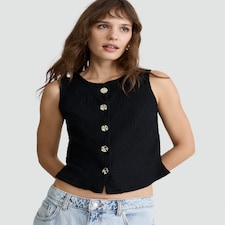 F&F Crinkle Textured Button Front Sleeveless Co-ord Top in Black