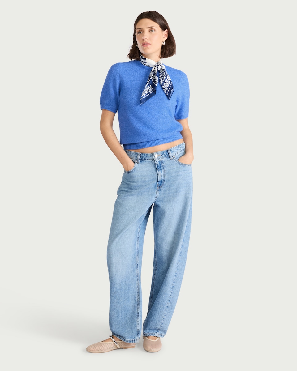 image 1 of F&F Knitted Short Sleeved Top in Blue