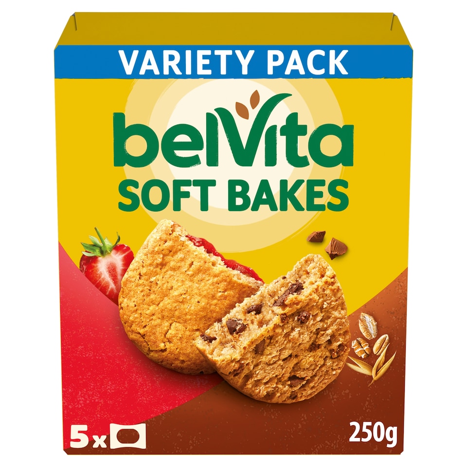 BELVITA SOFT BAKES VARIETY STRAWBERRY FILLED & CHOC CHIPS 250G