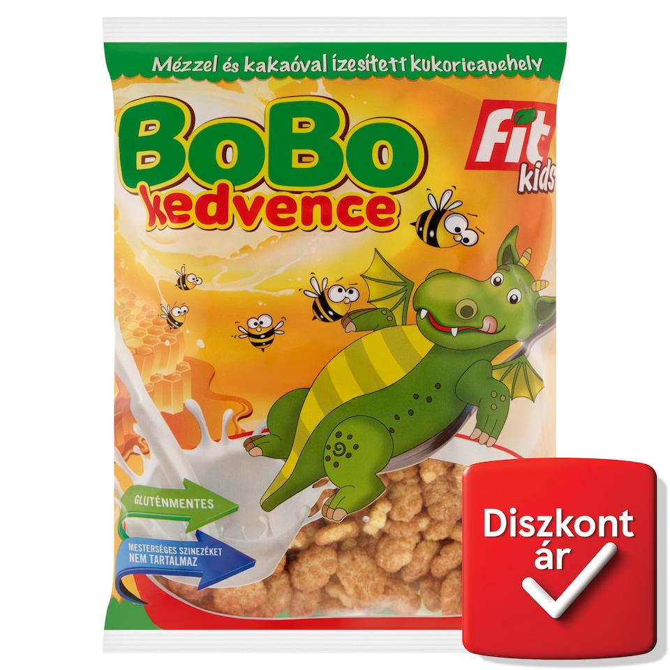 Fit Kids Bobo Kedvence gluténmentes, extrudált, mézzel és kakaóval ízesített kukoricapehely 225 g