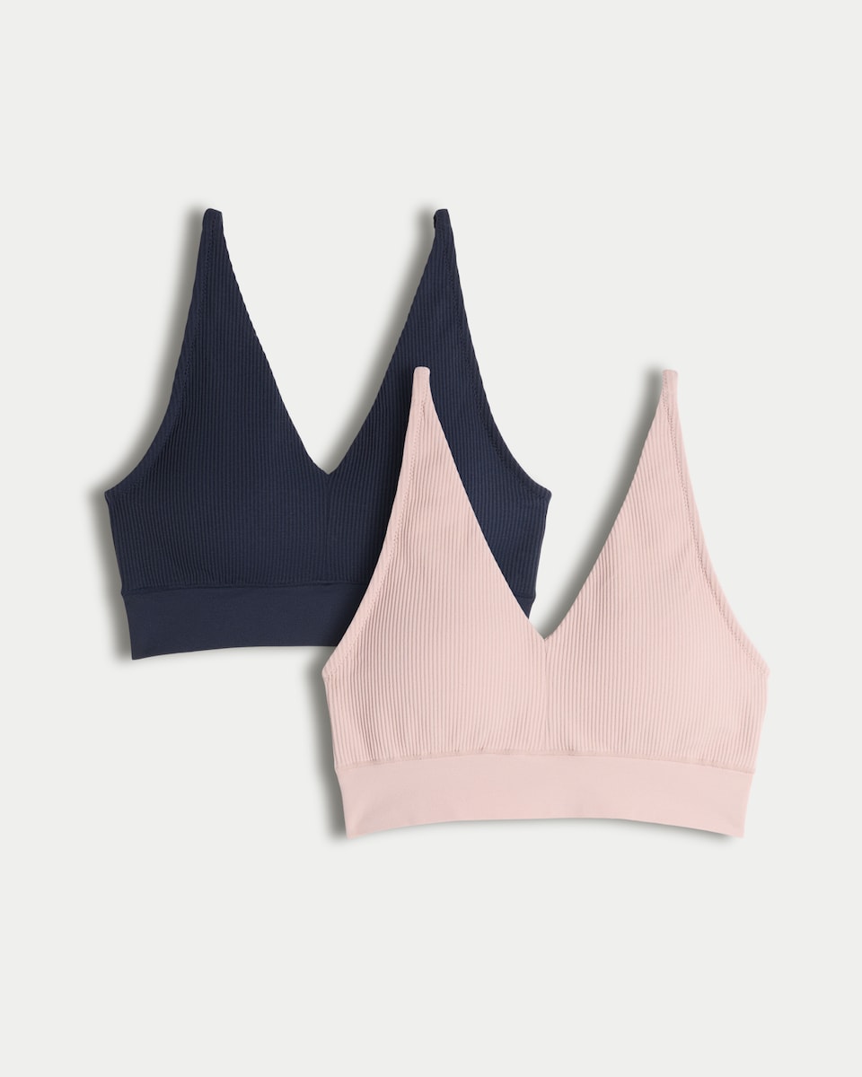 F&F 2-Pack Seamfree Ribbed Triangle Crop Tops in Pink