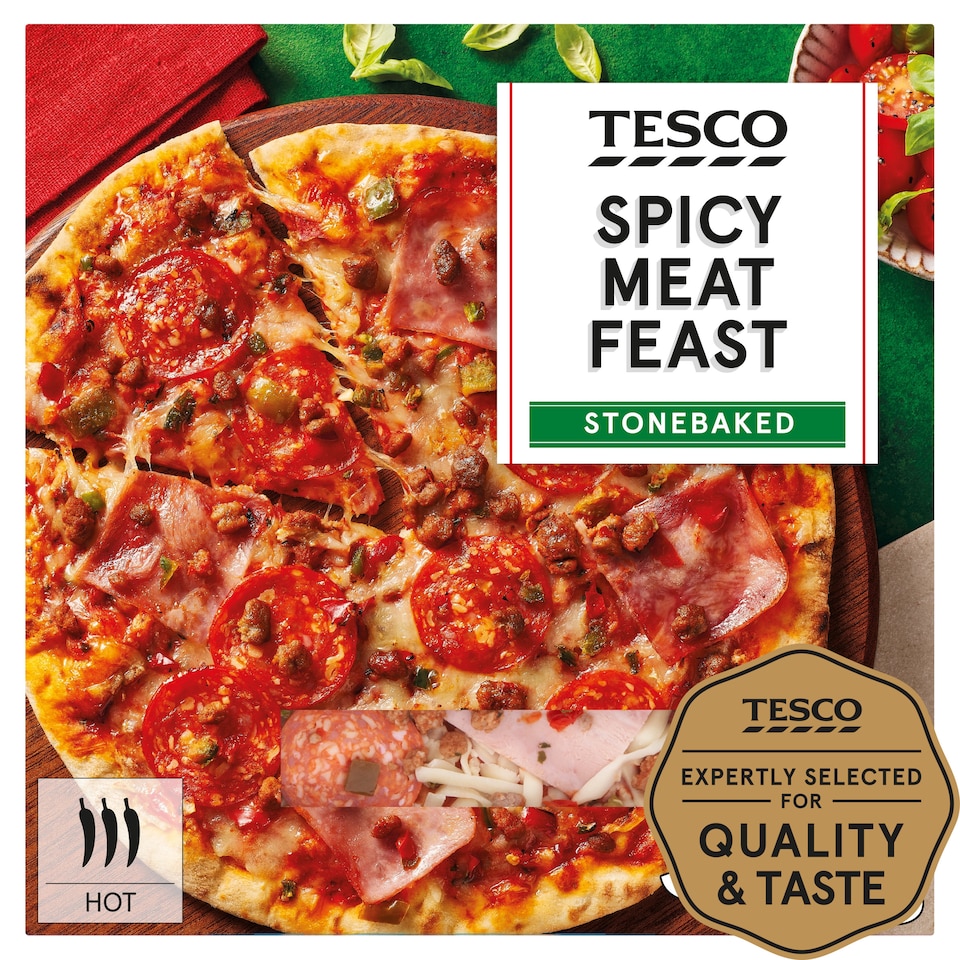 Tesco Stonebaked Spicy Meat Feast Pizza 305G