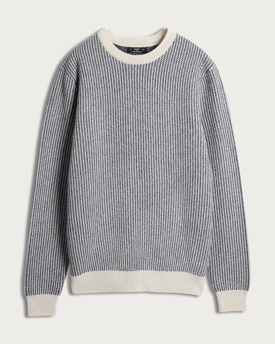 image 1 of F&F Lambswool Stripe Print Crew Neck Jumper in Neutral