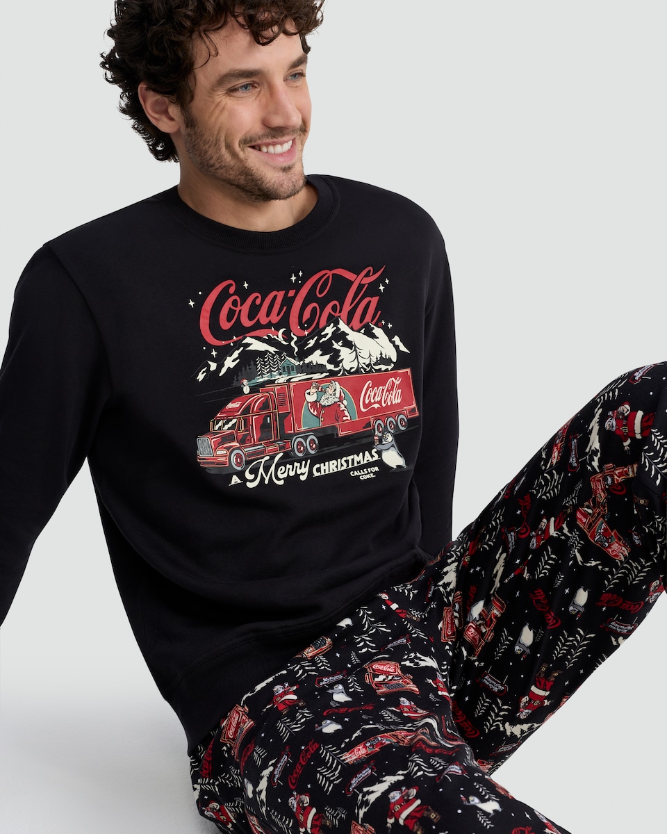 image 1 of Coca-Cola Pure Cotton Christmas Print Pyjamas in Red