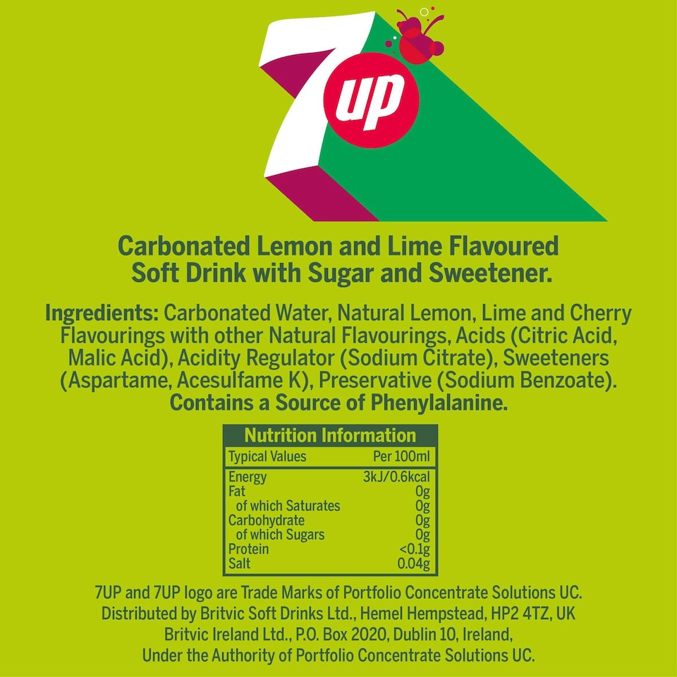 image 1 of 7Up Zero Cherry 24 x 330ml Can 