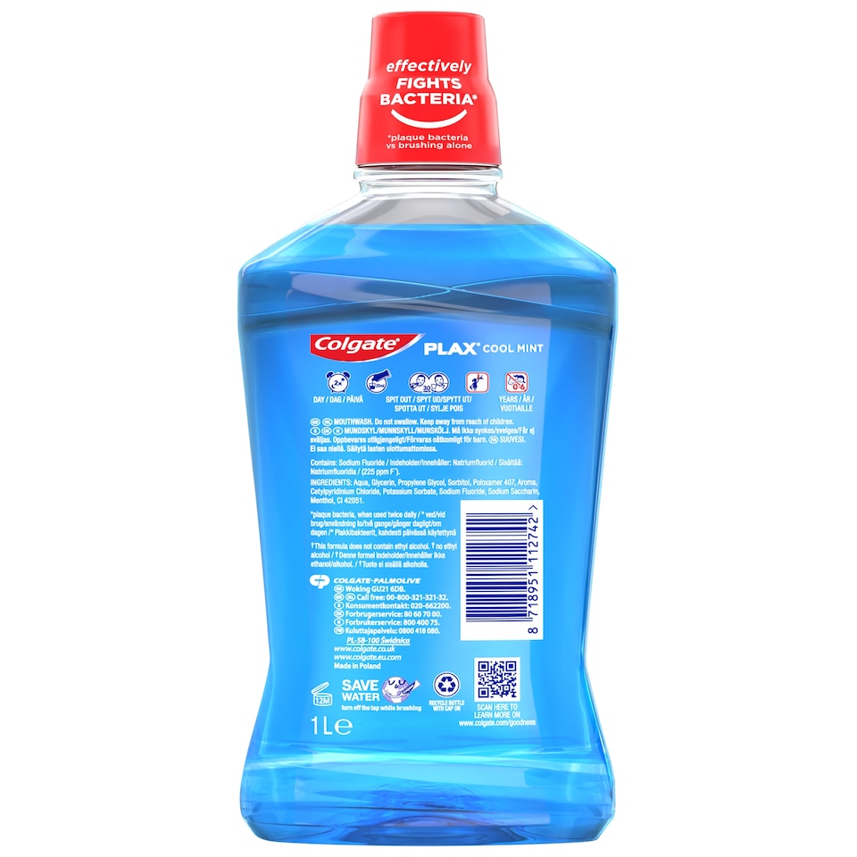 image 1 of Colgate Plax Cool Mint Blue Mouthwash 1Ltr