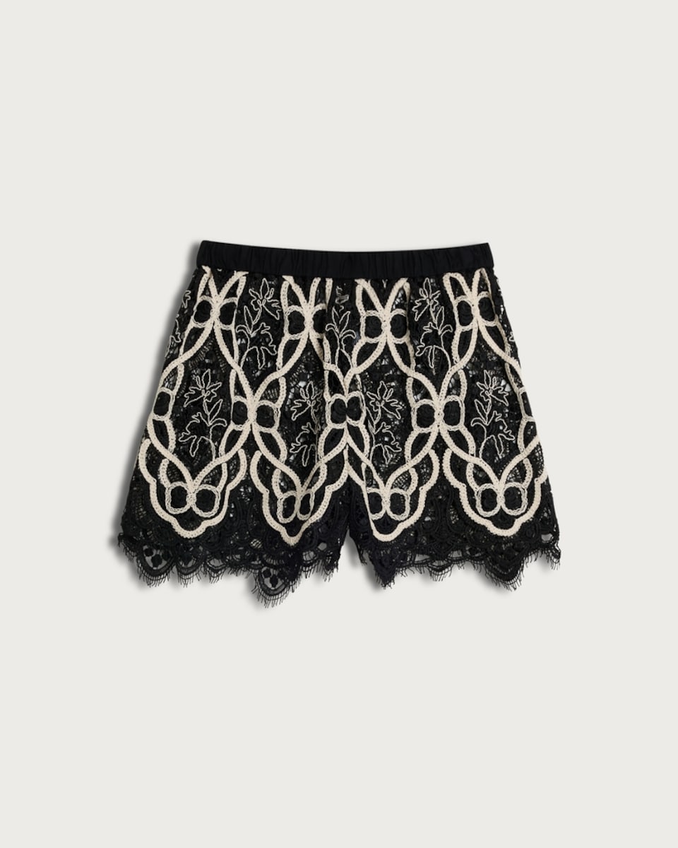 image 1 of F&F Embroidered Lace Trim Co-ord Shorts in Multi Black White