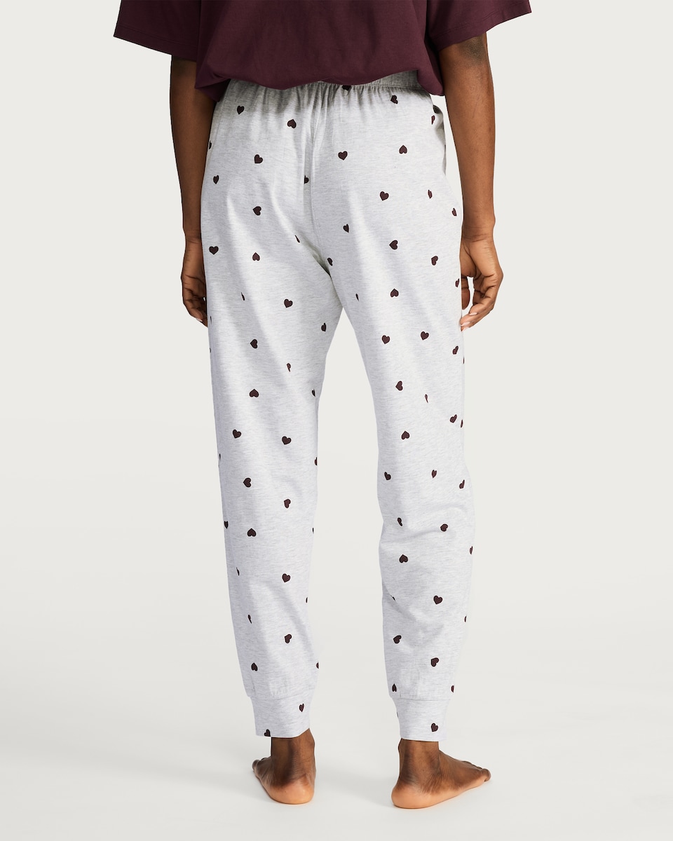 image 1 of F&F Cotton Rich Heart Print Pyjama Bottoms in Multi Grey