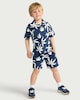 image 2 of F&F Boys 2-Piece Cotton Rich Palm Print Shirt and Shorts Set in Navy