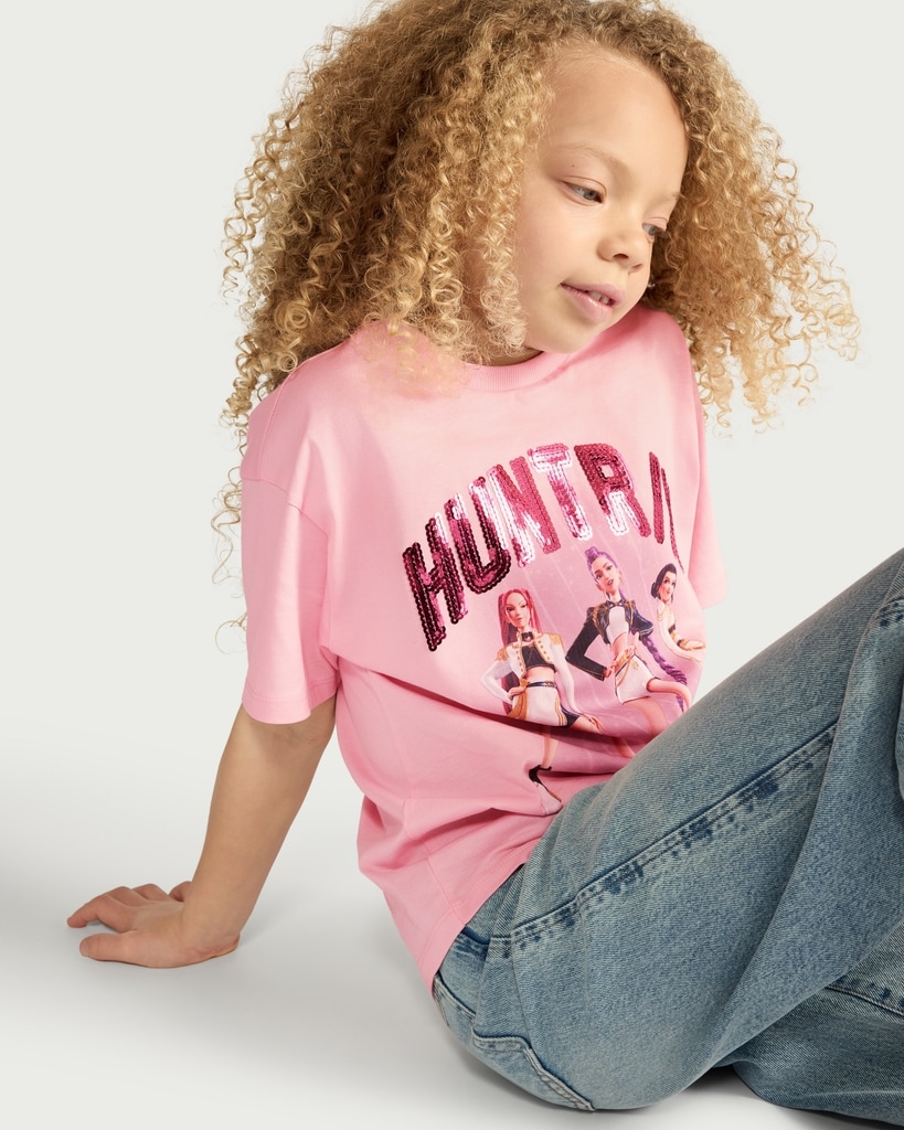 K-Pop Demon Hunters Pure Cotton Huntrix T-Shirt in Pink - Tesco
