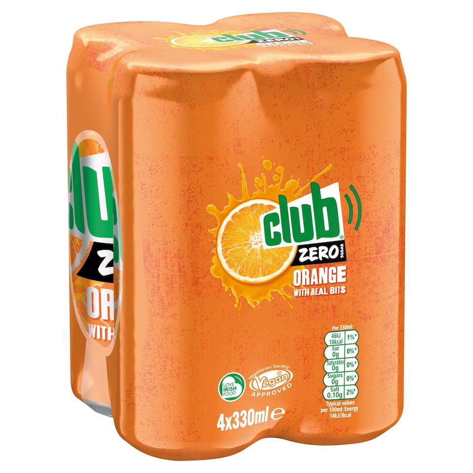 image 1 of Club Zero Orange Cans 4 x 330ml