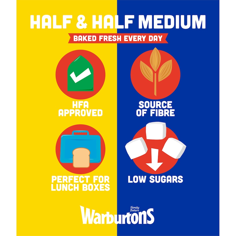 image 1 of Warburtons Half And Half Medium Bread 800G