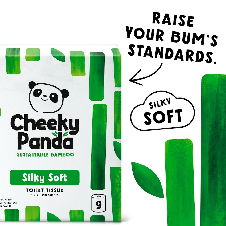 image 1 of Cheeky Panda Silky Soft Sustainable Bamboo Toilet Tissue, 9 Rolls, 190 Sheets, 3 Ply