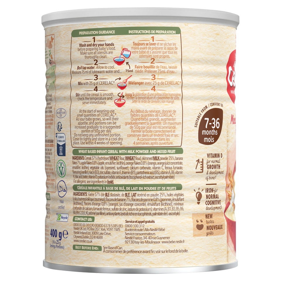 image 1 of Cerelac 3 Fruits Cereal Baby Food 8 Mths 400G