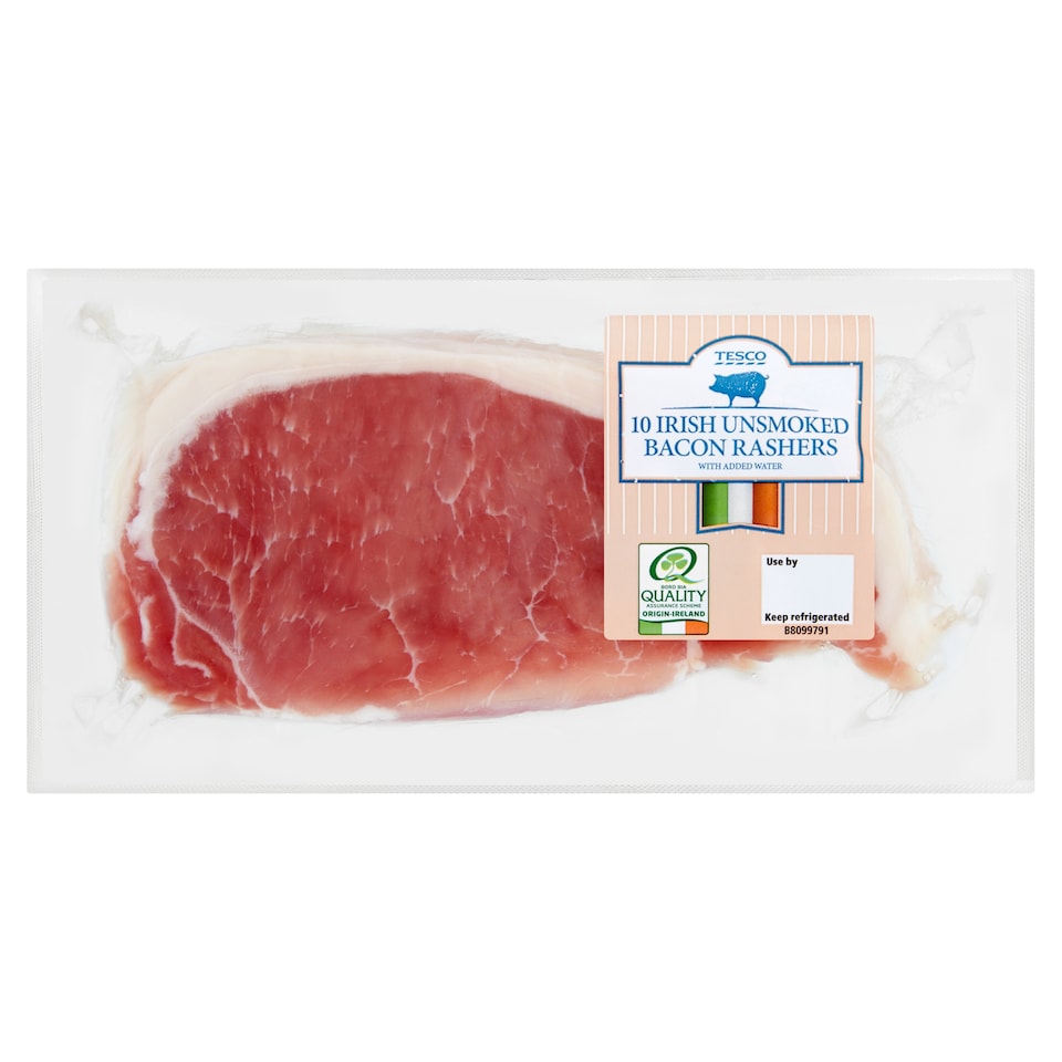 Tesco 10 Unsmoked Irish Bacon Rashers 411G