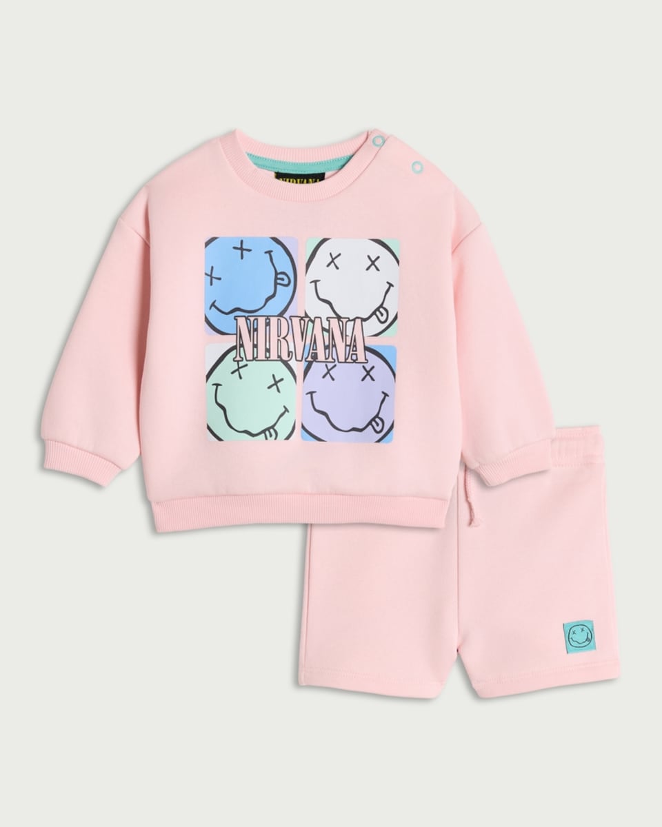 image 1 of Nirvana Cotton Rich Sweatshirt and Shorts Set in Pink