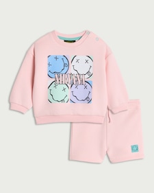 Nirvana Cotton Rich Sweatshirt and Shorts Set in Pink