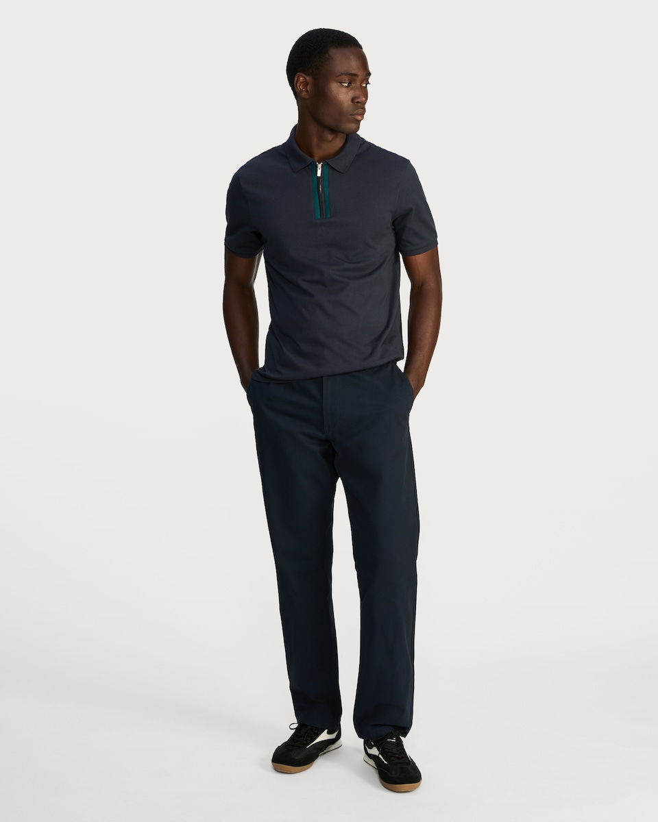 image 1 of F&F Pure Cotton Zip Neck Polo Shirt in Navy