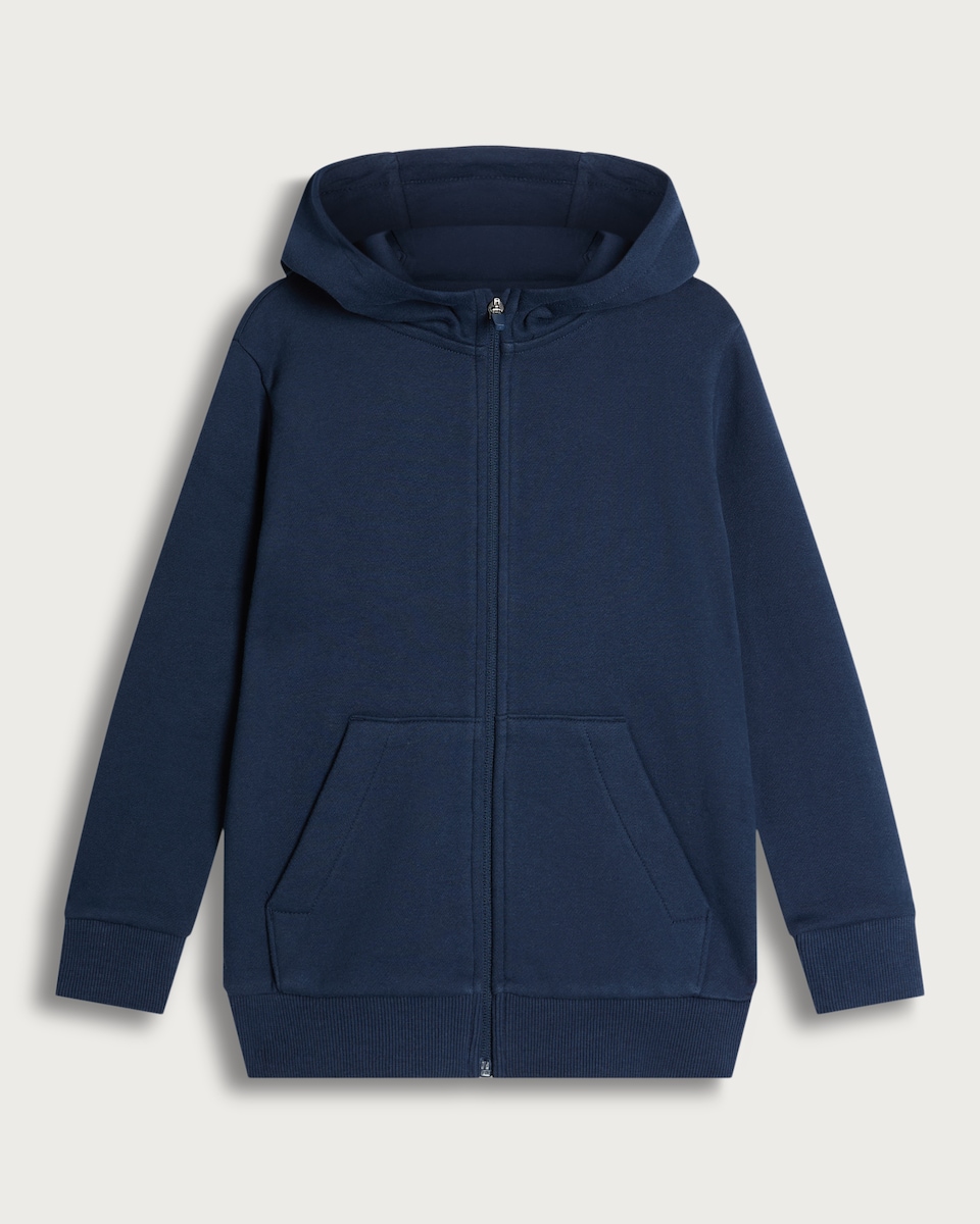 F&F Boys Cotton Rich Pocket Front Zip Through Hoodie in Navy