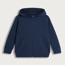 F&F Boys Cotton Rich Pocket Front Zip Through Hoodie in Navy