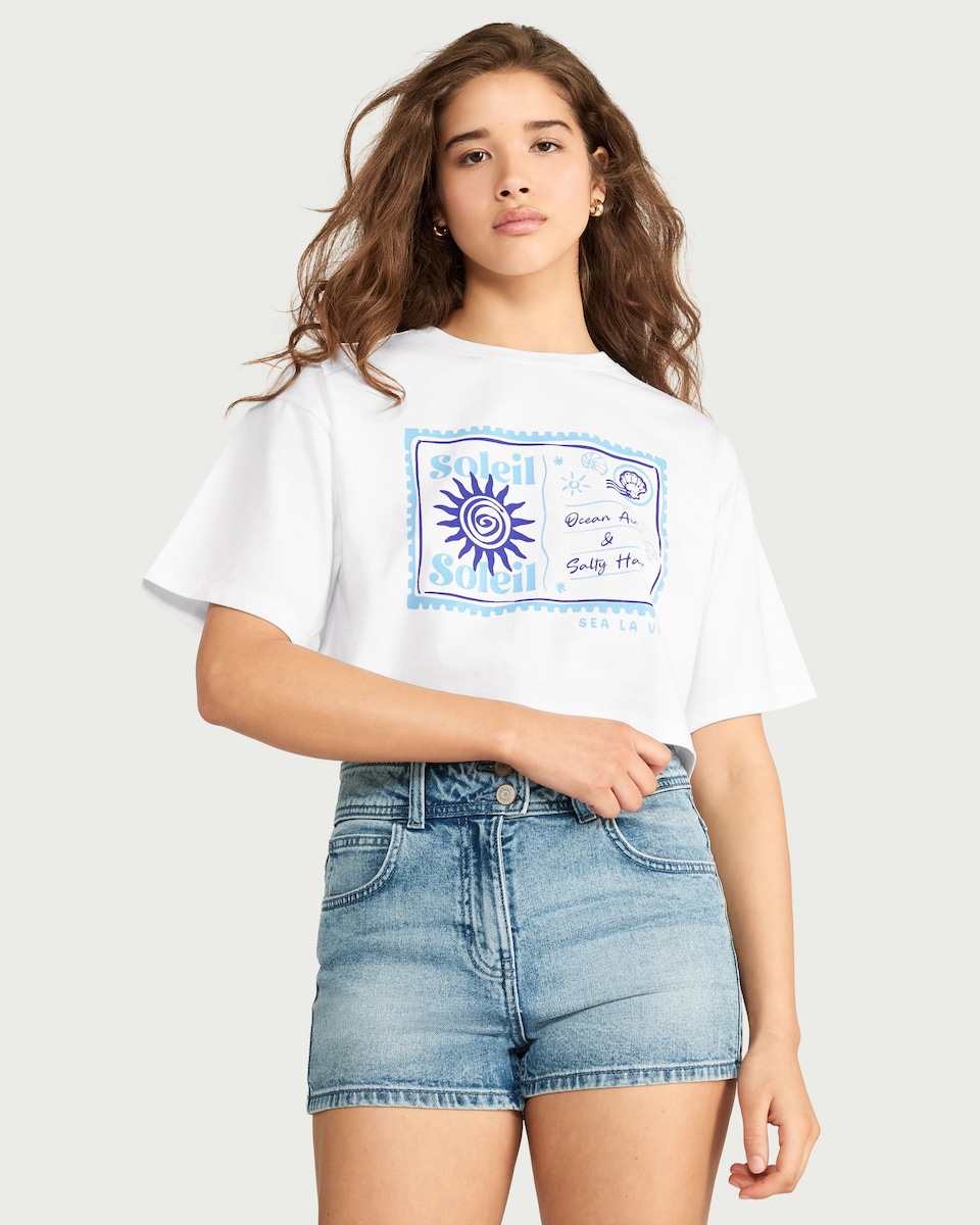 image 1 of OH ME OH MY Pure Cotton Cropped T-Shirt in White