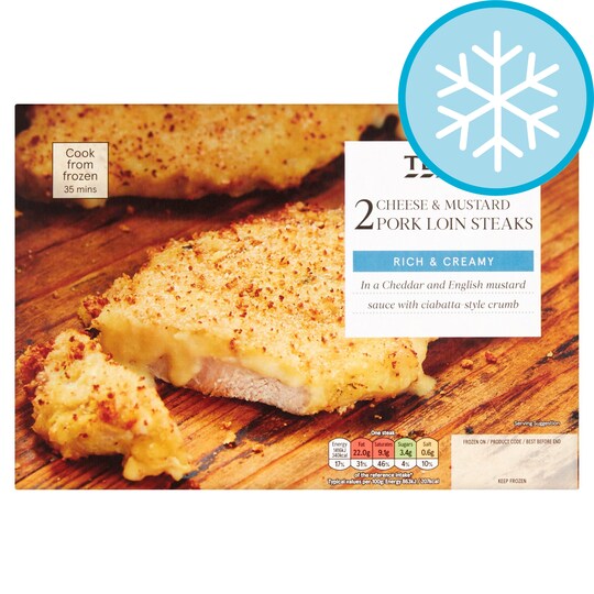Tesco 2 Cheese & Mustard Pork Loin Steaks 390G Tesco Groceries