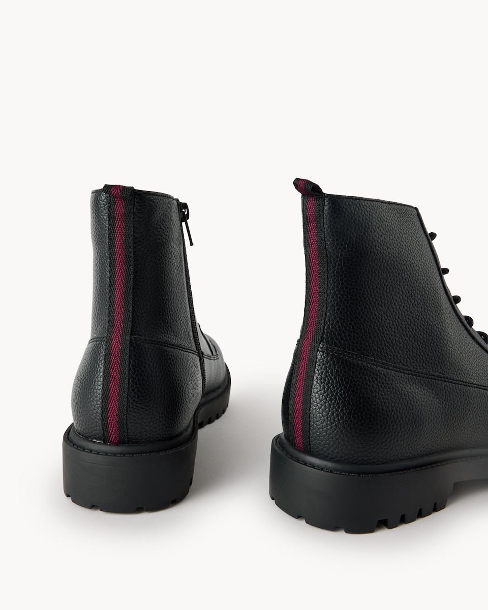 image 1 of F&F Faux Leather Lace Up Ankle Boots in Black