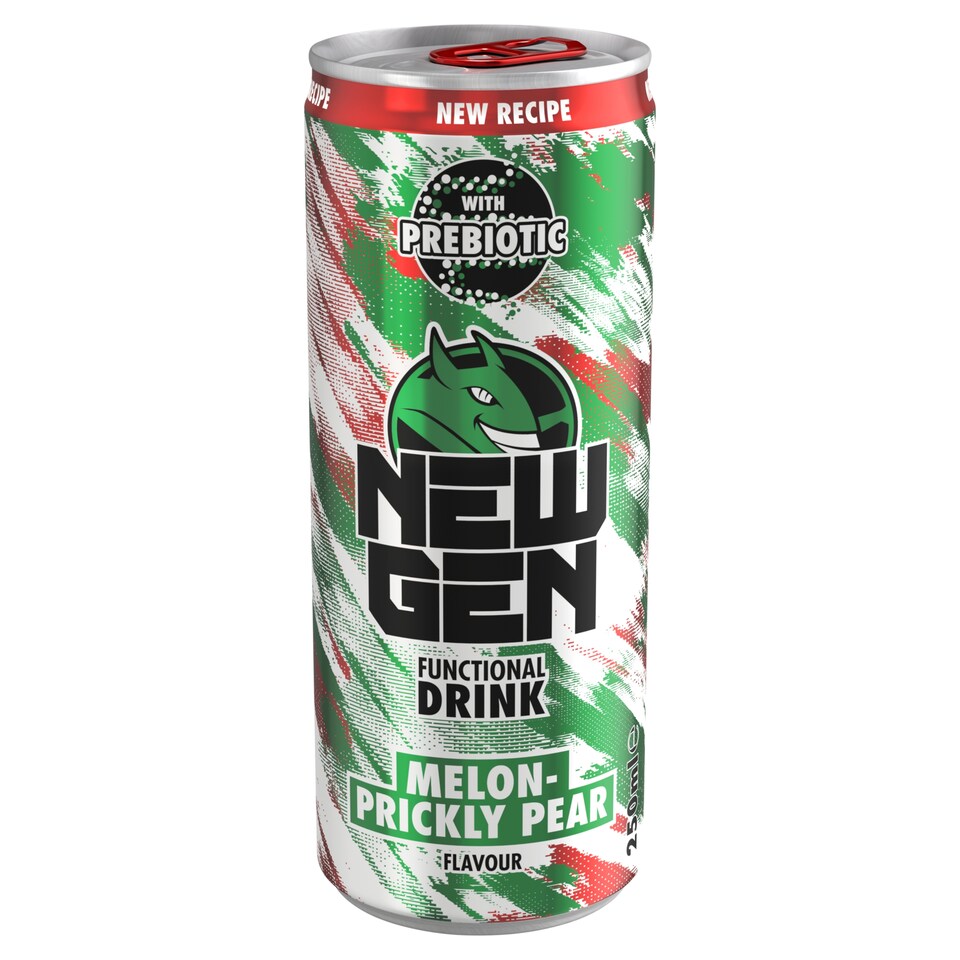 New Gen dinnye- és kaktuszfügeízű koffeintartalmú, szénsavas, funkcionális ital 250 ml  1. kép