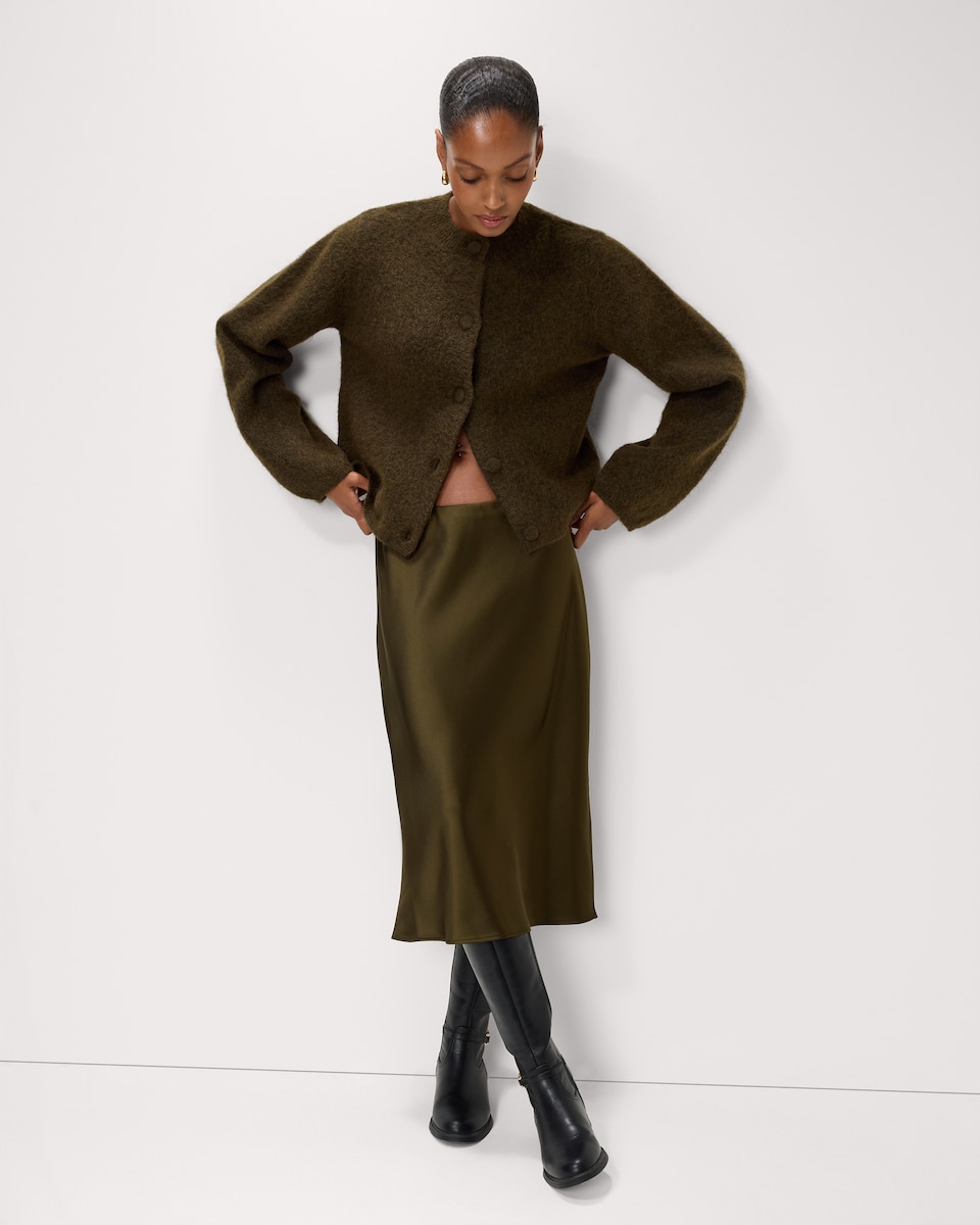 image 1 of F&F Satin Midi Skirt in Olive