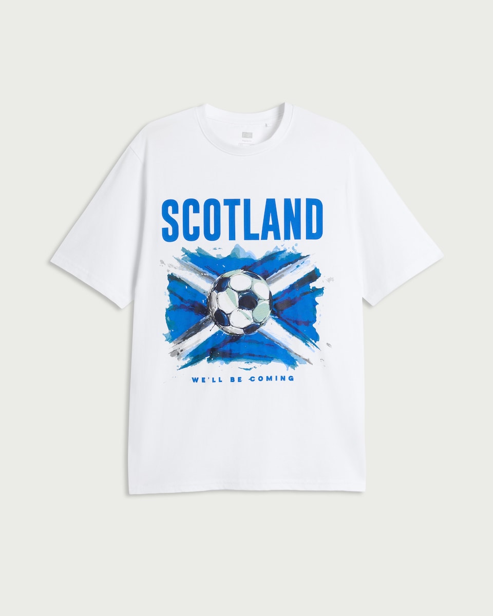 image 1 of F&F Pure Cotton Scotland T-Shirt in White