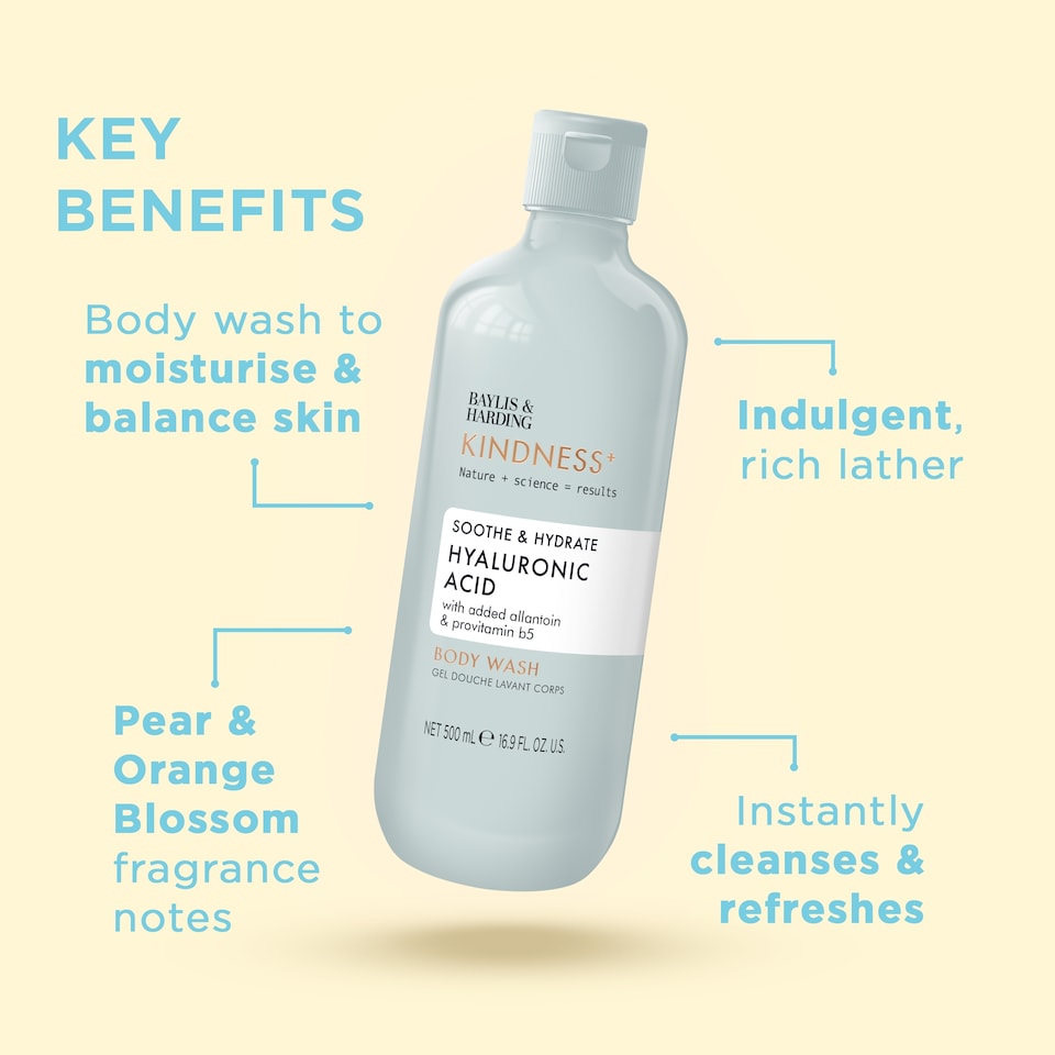 image 1 of Baylis & Harding Kindness+ Hyaluronic Acid Body Wash 500ml