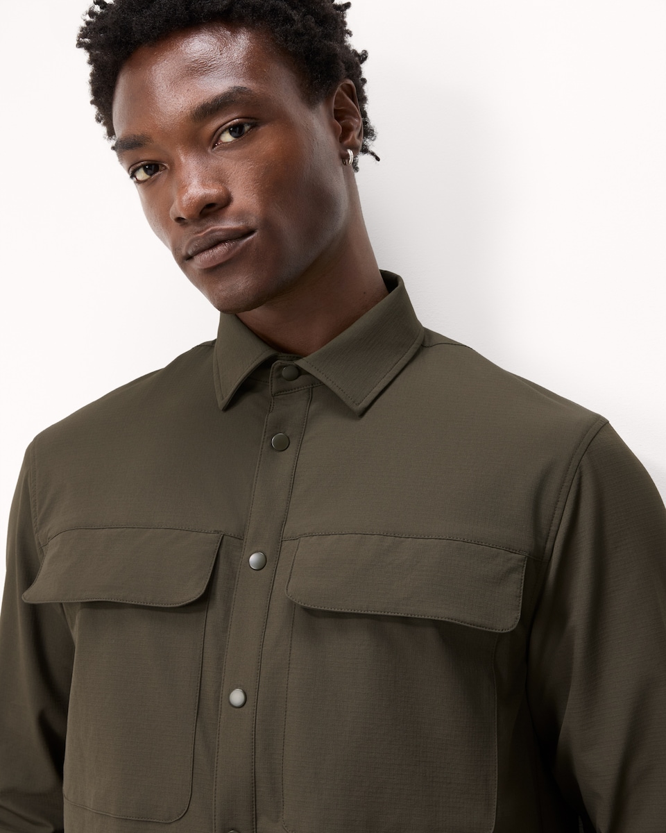 image 1 of The F&F Edit Collared Shower Resistant Overshirt in Khaki