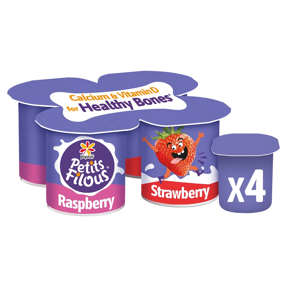 image 1 of Petits Filous Kids Strawberry & Raspberry Yoghurt Big Pots 4 x 85g