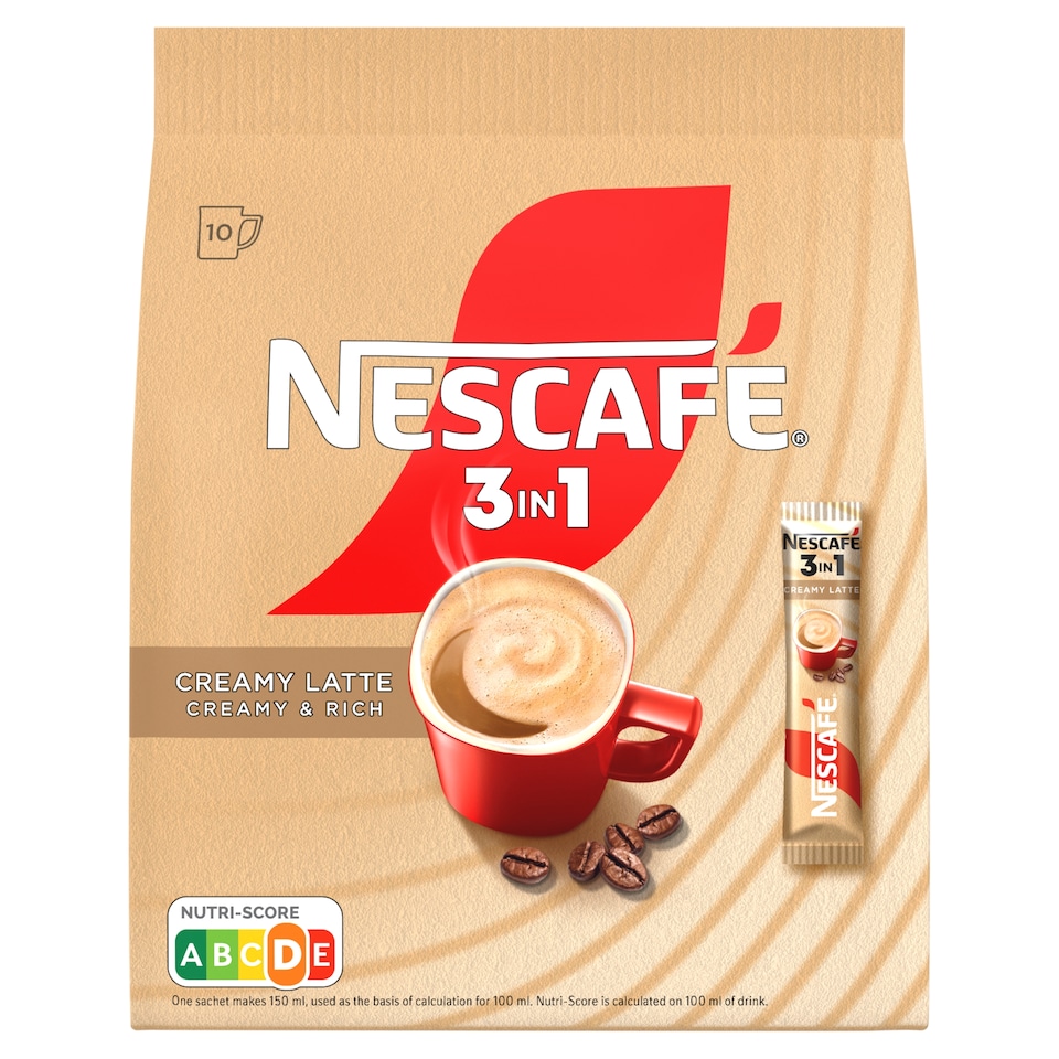 NESCAFÉ 3in1 Creamy Latte azonnal oldódó kávés italpor tejporral és cukorral 10 x 15 g (150 g)  1. kép