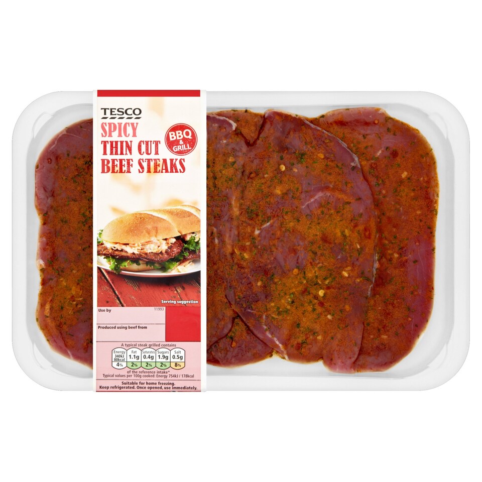 image 1 of Tesco Spicy Thin Cut Beef Steaks 300g
