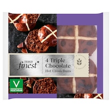 Tesco Finest Triple Chocolate Hot Cross Buns 4 Pack