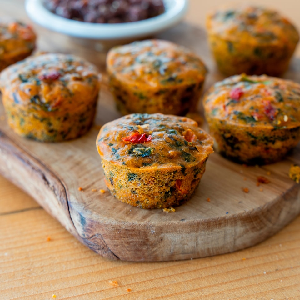 image 1 of Higgidy Slow-Roasted Tomato, Red Pepper & Basil Mini Muffins 130g