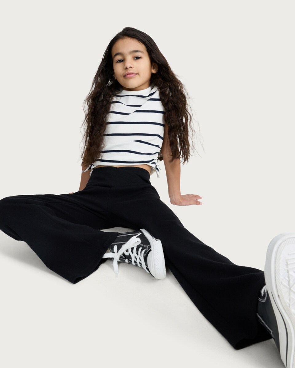 image 1 of F&F Girls Cotton Rich Flared Leggings in Black