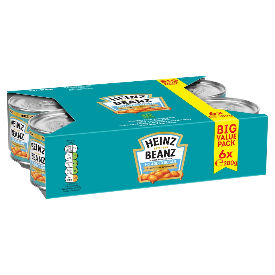 image 1 of Heinz Baked Beans No Added Sugar in Tomato Sauce 6x200G