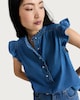 image 2 of F&F Pure Cotton Frill Sleeved Blouse in Blue